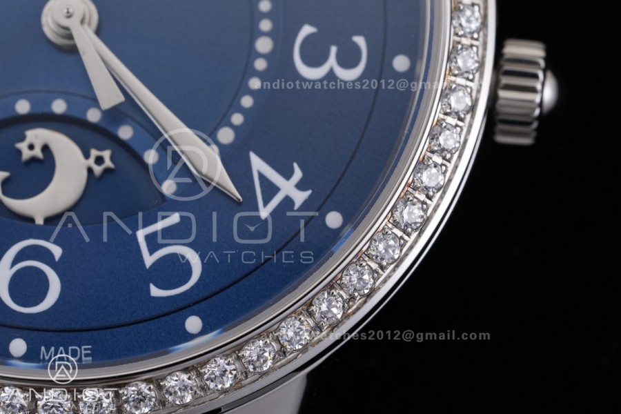 Rendez-Vous Night & Day SS APSF 1:1 Best Edition Blue Dial Diamonds Bezel on Blue Leather Strap SA898