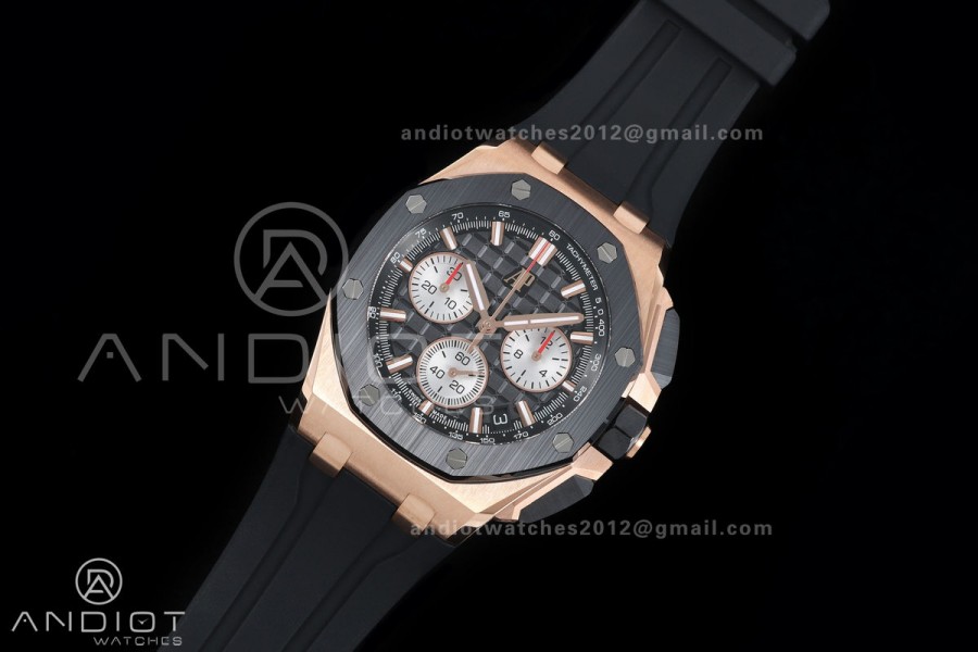 Royal Oak Offshore 43mm 26420 Ceramic Bezel RG Gain Weight DDF 1:1 Black Dial On Black Rubber Strap DD4401 Super Clone 
