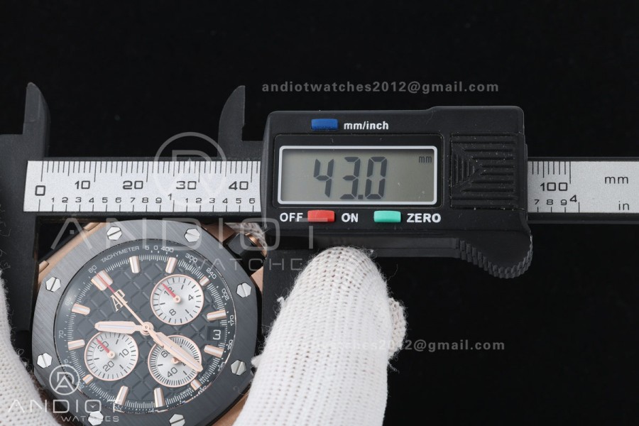 Royal Oak Offshore 43mm 26420 Ceramic Bezel RG Gain Weight DDF 1:1 Black Dial On Black Rubber Strap DD4401 Super Clone 