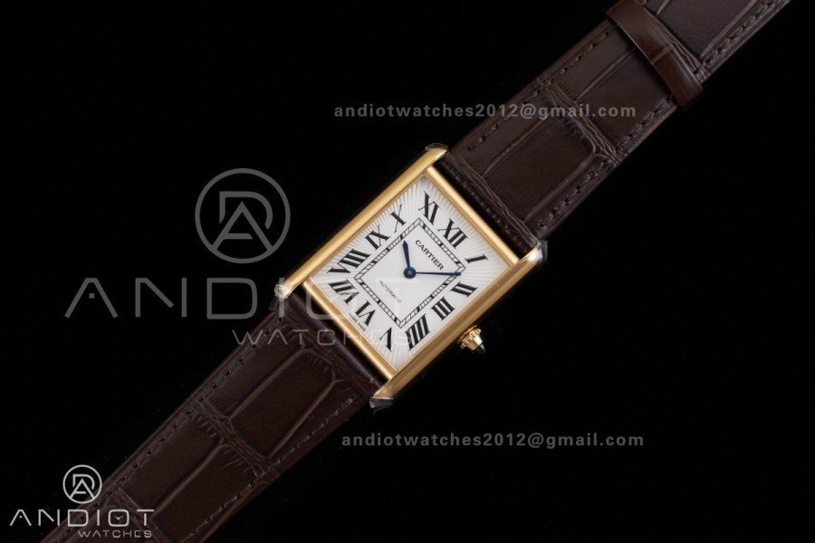 Tank Louis XL 38x27mm YG F1F 1:1 Best Edition White Dial on Dark Brown Strap A1899Mc