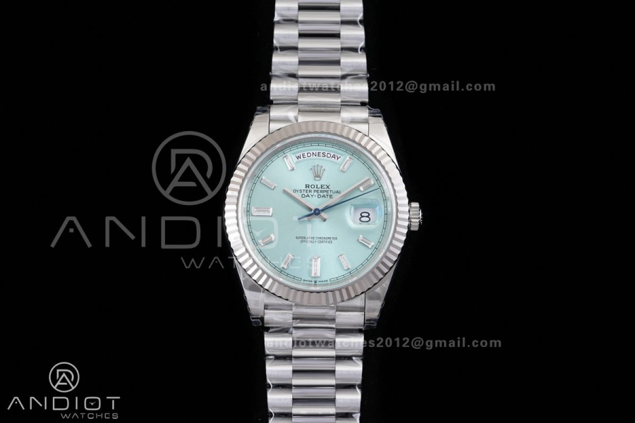 DayDate 40 228239 VSF 1:1 Best Edition Ice Blue Crystal Dial on President Bracelet VS3255 V2