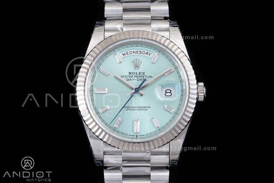 DayDate 40 228239 VSF 1:1 Best Edition Ice Blue Crystal Dial on President Bracelet VS3255 V2