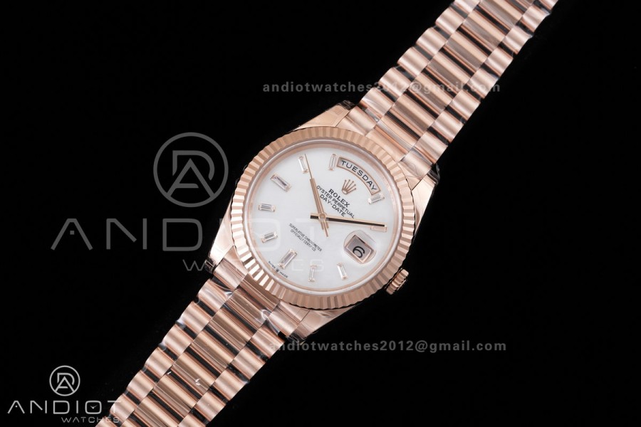 DayDate 40 228235 VSF 1:1 Best Edition White MOP Crystal Dial on President Bracelet VS3255 V2