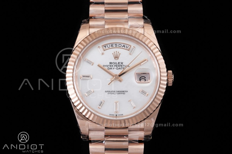 DayDate 40 228235 VSF 1:1 Best Edition White MOP Crystal Dial on President Bracelet VS3255 V2