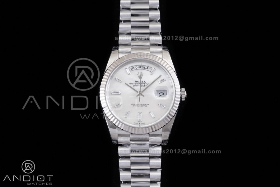 DayDate 40 228239 VSF 1:1 Best Edition White MOP Crystal Dial on President Bracelet VS3255 V2