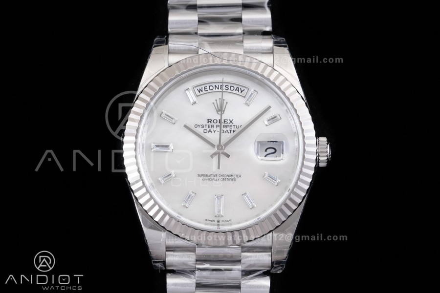 DayDate 40 228239 VSF 1:1 Best Edition White MOP Crystal Dial on President Bracelet VS3255 V2