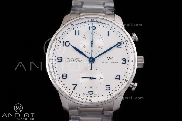 Portugieser Chrono IW371617 APSF 1:1 Best Edtion White/Blue Dial on SS Bracelet DD69355 Super Clone