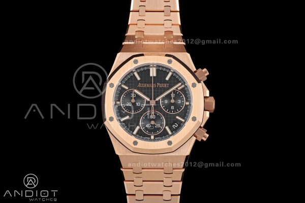 Royal Oak Chrono 26240 RG DDF 1:1 Best Edition Black Dial on RG Bracelet DD4401 Super Clone (50 Anniversary)