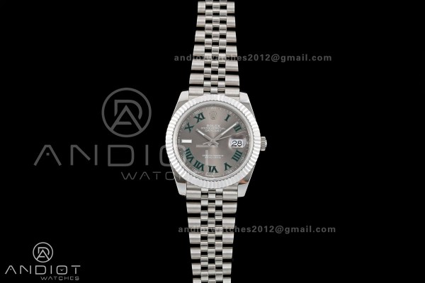 DateJust 41 126334 QF 1:1 Best Edition Gray Dial Green Roman on Jubilee Bracelet JH3235 (Free Sprung)
