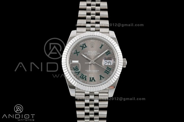 DateJust 41 126334 QF 1:1 Best Edition Gray Dial Green Roman on Jubilee Bracelet JH3235 (Free Sprung)