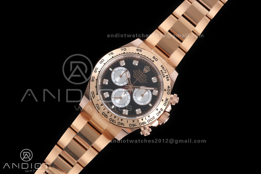 Daytona 126505 BTF 1:1 Best Edition Black/Silver Diamonds Dial on RG Braclet DD4131 (Weighted)