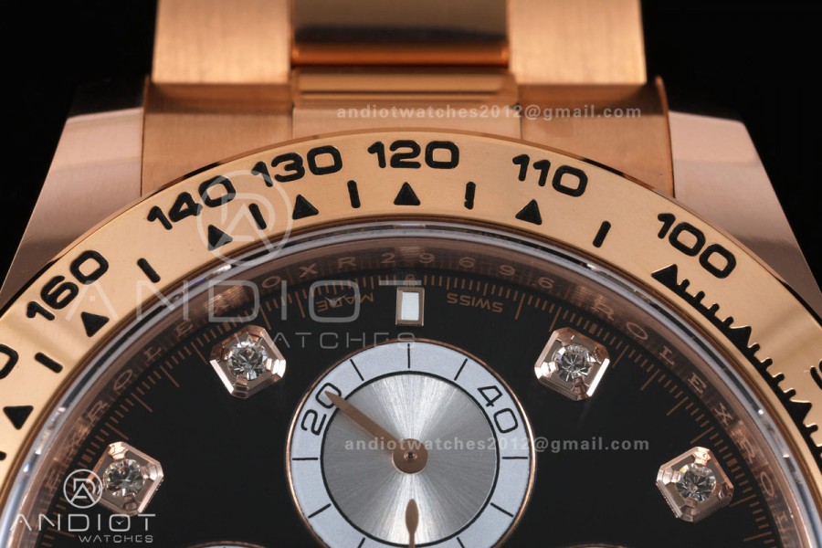 Daytona 126505 BTF 1:1 Best Edition Black/Silver Diamonds Dial on RG Braclet DD4131 (Weighted)
