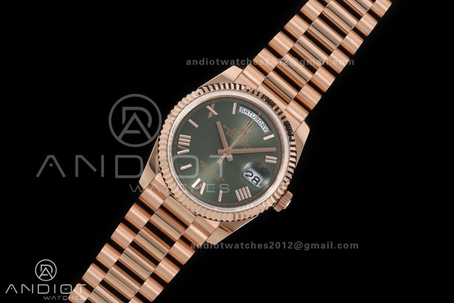 Day Date 36 RG QF 1:1 Best Edition 904L Steel Green Roman Dial on President Bracelet A2836 V3