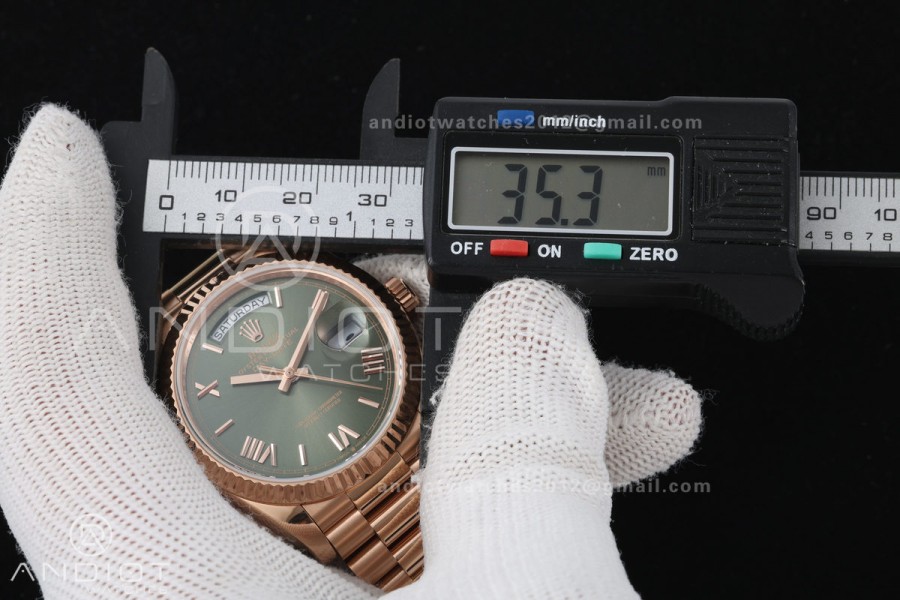 Day Date 36 RG QF 1:1 Best Edition 904L Steel Green Roman Dial on President Bracelet A2836 V3
