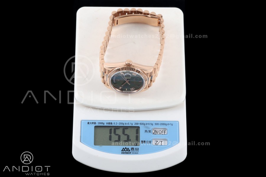 Day Date 36 RG QF 1:1 Best Edition 904L Steel Green Roman Dial on President Bracelet A2836 V3