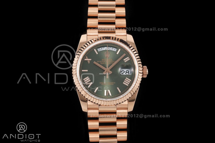 Day Date 36 RG QF 1:1 Best Edition 904L Steel Green Roman Dial on President Bracelet A2836 V3