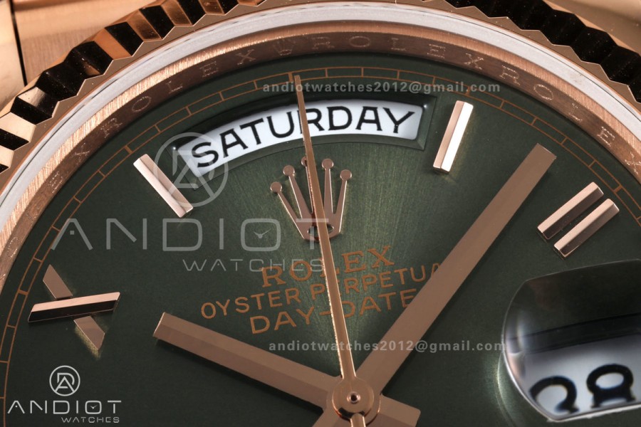 Day Date 36 RG QF 1:1 Best Edition 904L Steel Green Roman Dial on President Bracelet A2836 V3