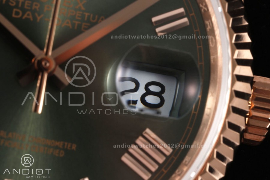 Day Date 36 RG QF 1:1 Best Edition 904L Steel Green Roman Dial on President Bracelet A2836 V3