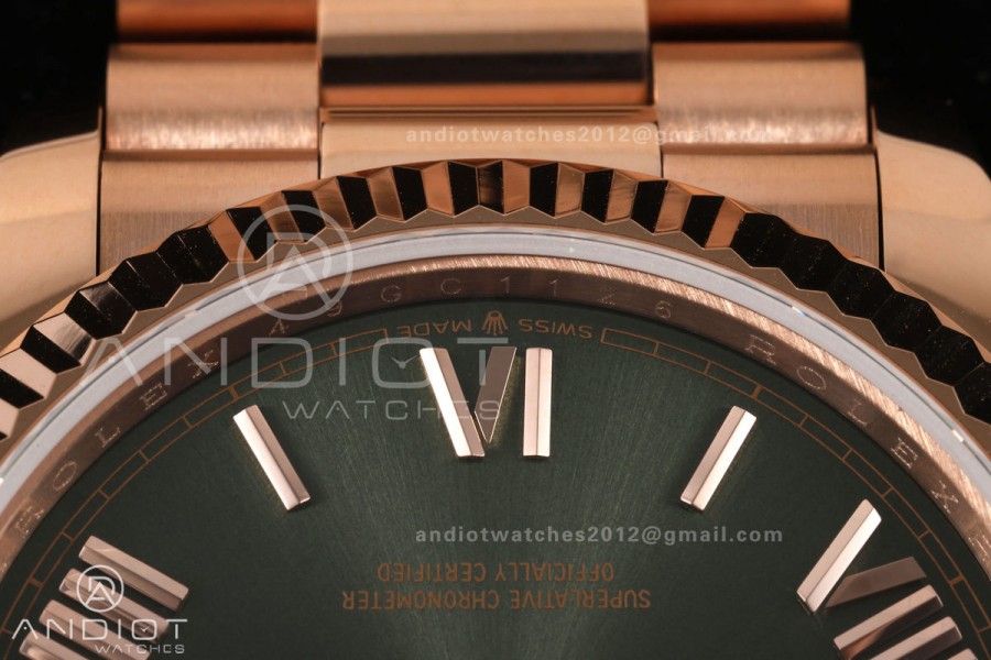 Day Date 36 RG QF 1:1 Best Edition 904L Steel Green Roman Dial on President Bracelet A2836 V3