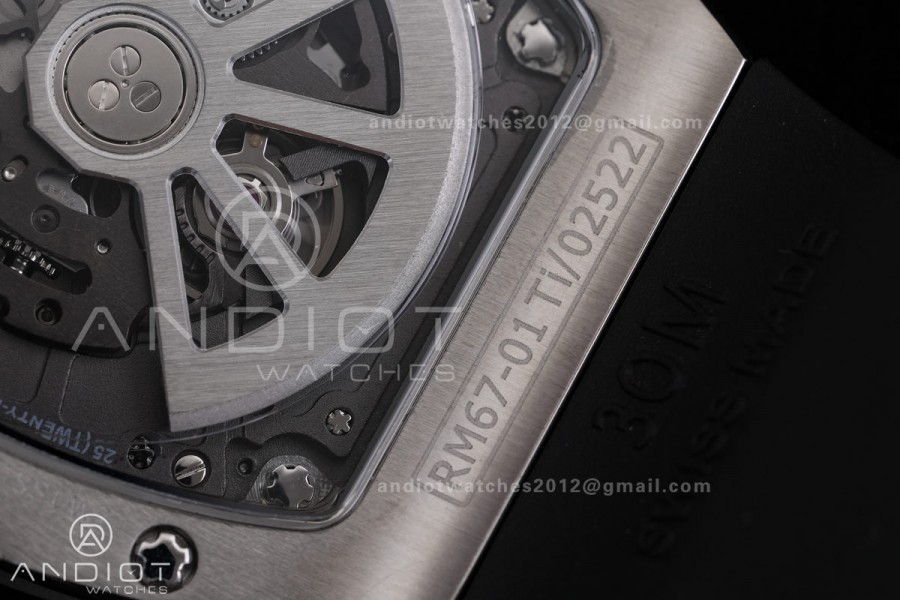 RM67-01 Real Titanium 1:1 Best Edition Skeleton Dial On Black Rubber Strap CRMA7 Clone