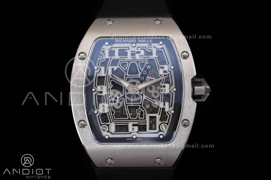 RM67-01 Real Titanium 1:1 Best Edition Skeleton Dial On Black Rubber Strap CRMA7 Clone