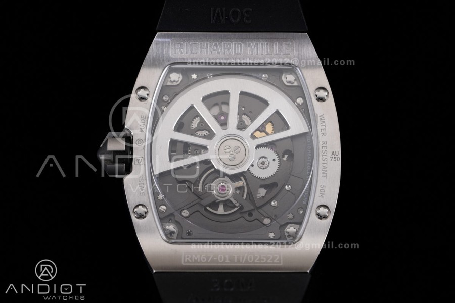 RM67-01 Real Titanium 1:1 Best Edition Skeleton Dial On Black Rubber Strap CRMA7 Clone