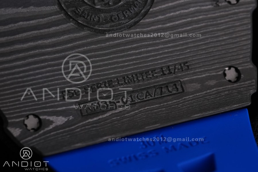 RM035-01 Paris Black Carbon ZF Best Edition Skeleton Dial On Blue Rubber Strap Super Clone RMUL1