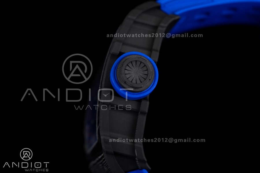 RM035-01 Paris Black Carbon ZF Best Edition Skeleton Dial On Blue Rubber Strap Super Clone RMUL1