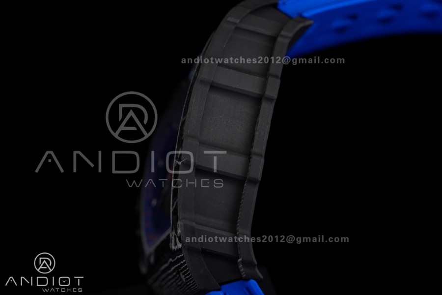 RM035-01 Paris Black Carbon ZF Best Edition Skeleton Dial On Blue Rubber Strap Super Clone RMUL1