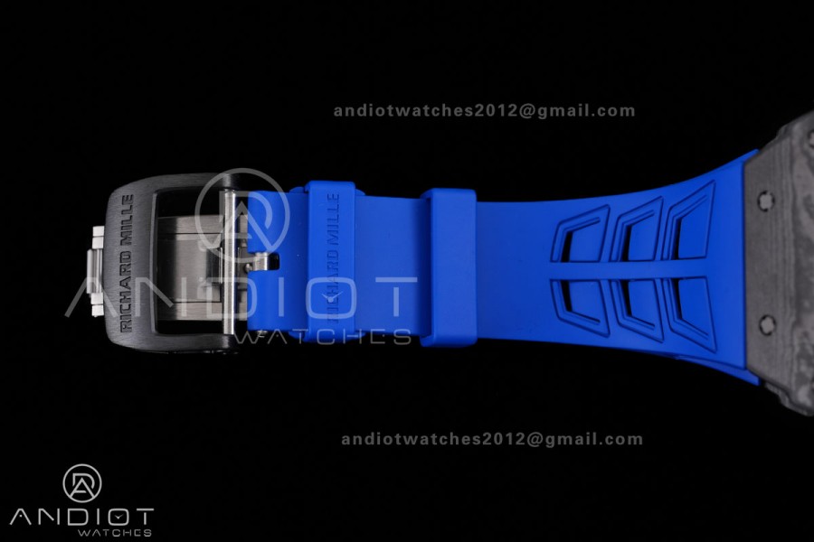 RM035-01 Paris Black Carbon ZF Best Edition Skeleton Dial On Blue Rubber Strap Super Clone RMUL1
