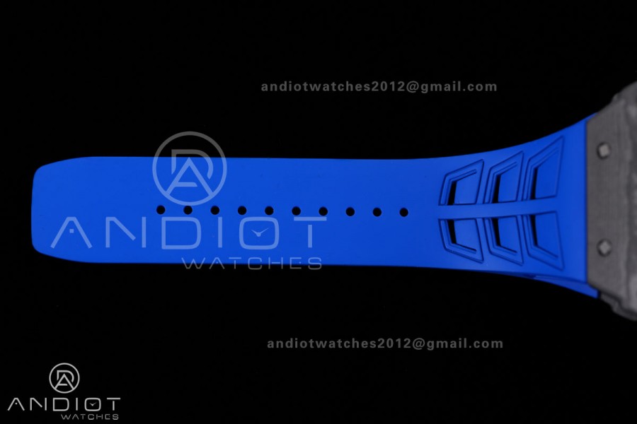 RM035-01 Paris Black Carbon ZF Best Edition Skeleton Dial On Blue Rubber Strap Super Clone RMUL1
