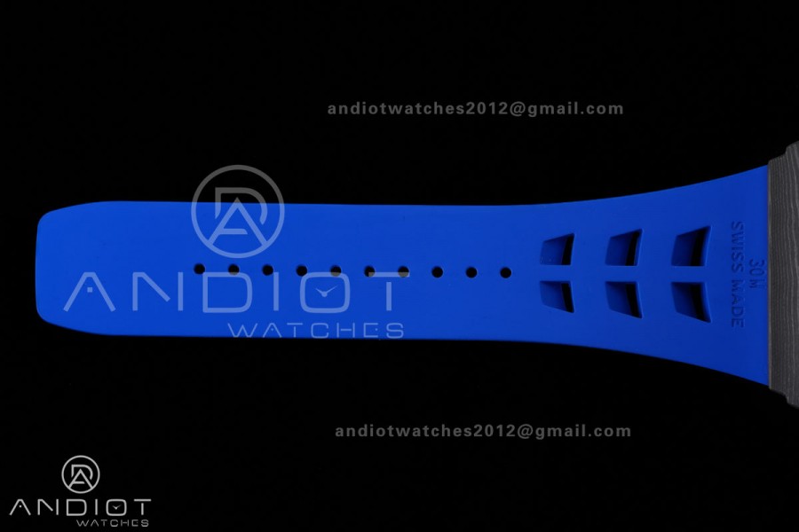 RM035-01 Paris Black Carbon ZF Best Edition Skeleton Dial On Blue Rubber Strap Super Clone RMUL1
