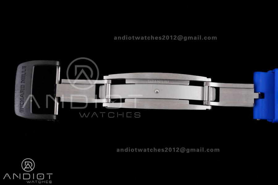 RM035-01 Paris Black Carbon ZF Best Edition Skeleton Dial On Blue Rubber Strap Super Clone RMUL1