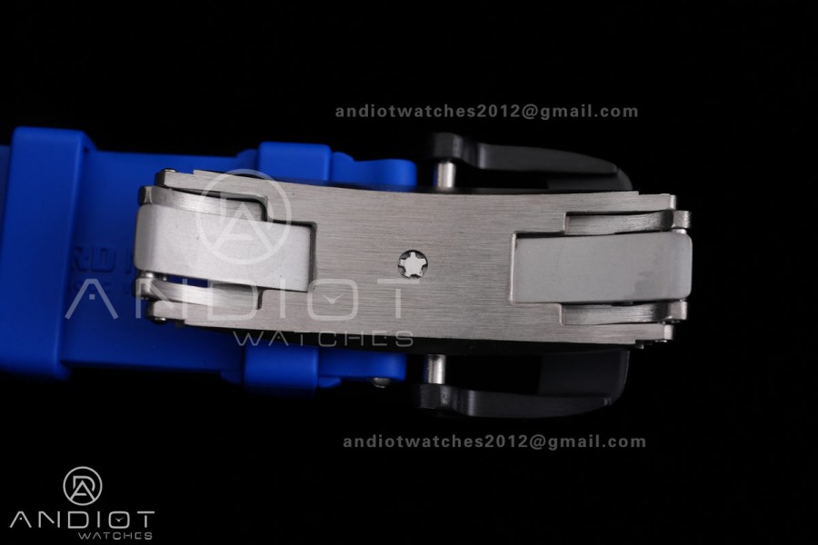 RM035-01 Paris Black Carbon ZF Best Edition Skeleton Dial On Blue Rubber Strap Super Clone RMUL1