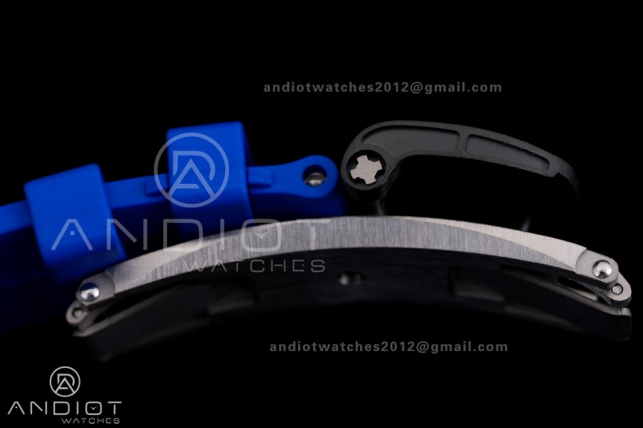 RM035-01 Paris Black Carbon ZF Best Edition Skeleton Dial On Blue Rubber Strap Super Clone RMUL1