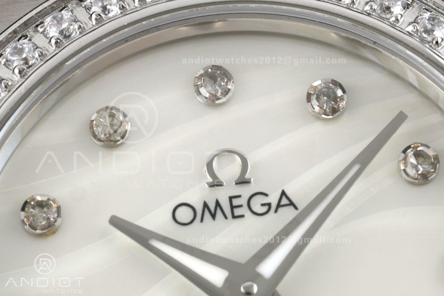 Constellation 28mm SS 8848F 1:1 Best Edition White MOP Textured Dial Diamonds Bezel on SS Bracelet ETA Quartz