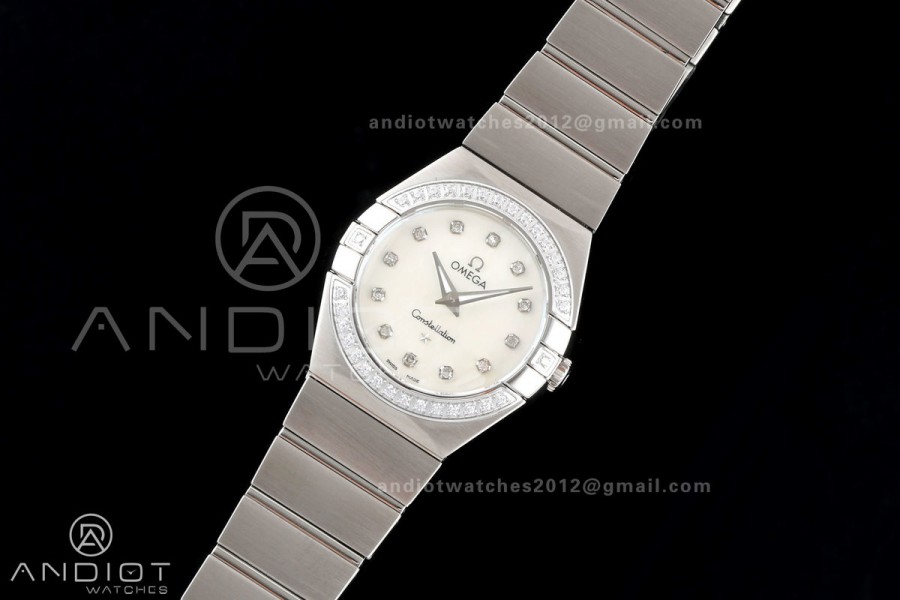 Constellation 28mm SS 8848F 1:1 Best Edition White MOP Dial Diamonds Bezel on SS Bracelet ETA Quartz