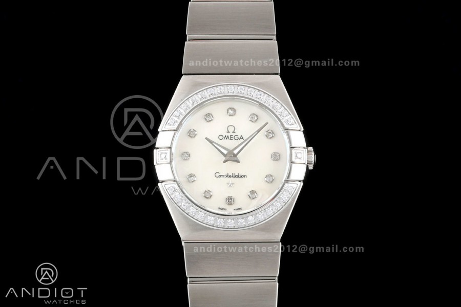Constellation 28mm SS 8848F 1:1 Best Edition White MOP Dial Diamonds Bezel on SS Bracelet ETA Quartz