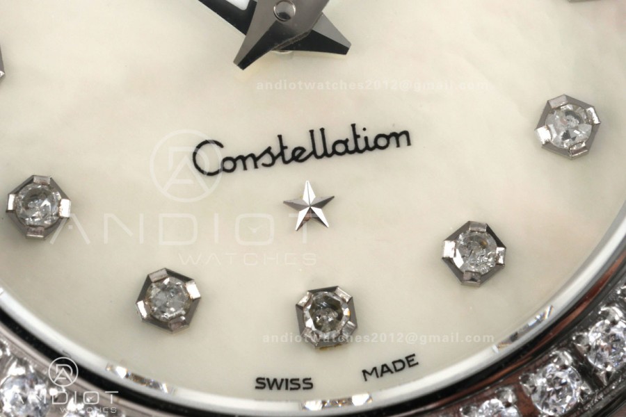 Constellation 28mm SS 8848F 1:1 Best Edition White MOP Dial Diamonds Bezel on SS Bracelet ETA Quartz
