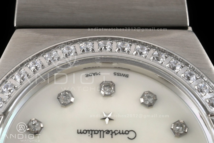 Constellation 28mm SS 8848F 1:1 Best Edition White MOP Dial Diamonds Bezel on SS Bracelet ETA Quartz