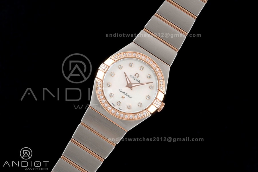 Constellation 28mm SS/RG 8848F 1:1 Best Edition White MOP Dial Diamonds Bezel on SS/RG Bracelet ETA Quartz