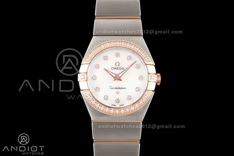 Constellation 28mm SS/RG 8848F 1:1 Best Edition White MOP Dial Diamonds Bezel on SS/RG Bracelet ETA Quartz