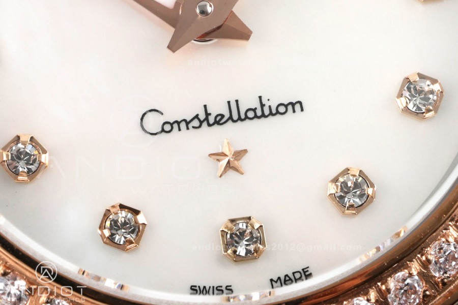 Constellation 28mm SS/RG 8848F 1:1 Best Edition White MOP Dial Diamonds Bezel on SS/RG Bracelet ETA Quartz