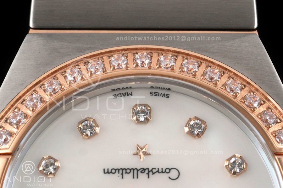 Constellation 28mm SS/RG 8848F 1:1 Best Edition White MOP Dial Diamonds Bezel on SS/RG Bracelet ETA Quartz