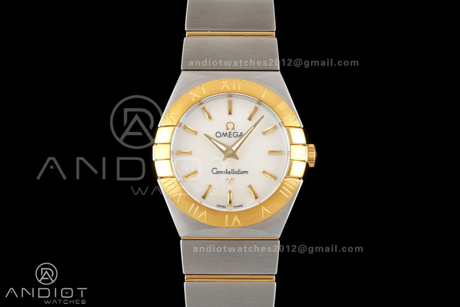 Constellation 28mm SS/YG 8848F 1:1 Best Edition White MOP Stick Dial on SS/YG Bracelet ETA Quartz