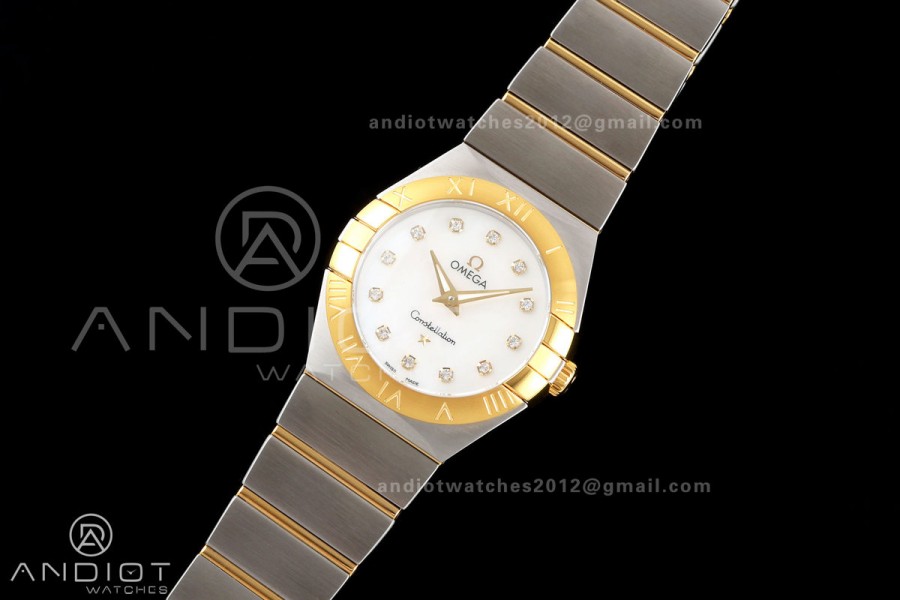 Constellation 28mm SS/YG 8848F 1:1 Best Edition White MOP Diamonds Dial on SS/YG Bracelet ETA Quartz