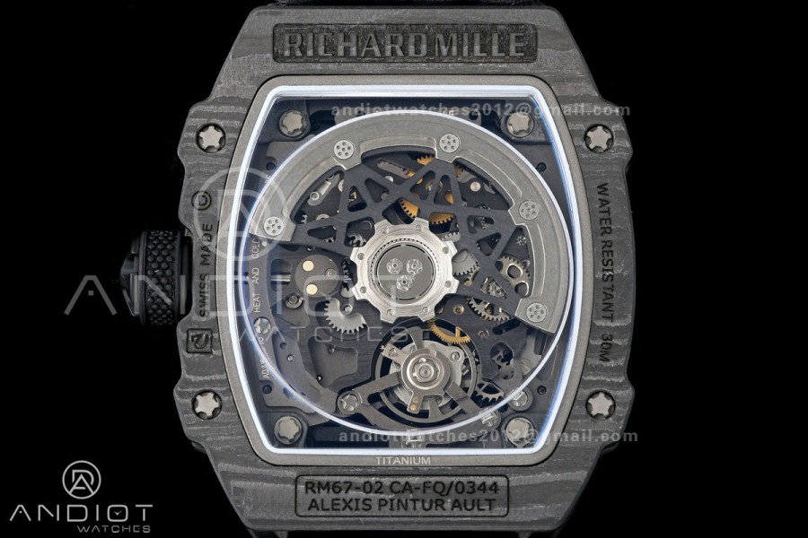 AVF RM67-02 NTPT All Black Skeleton Dial on Black Elastic strap CRMA7 Clone V2