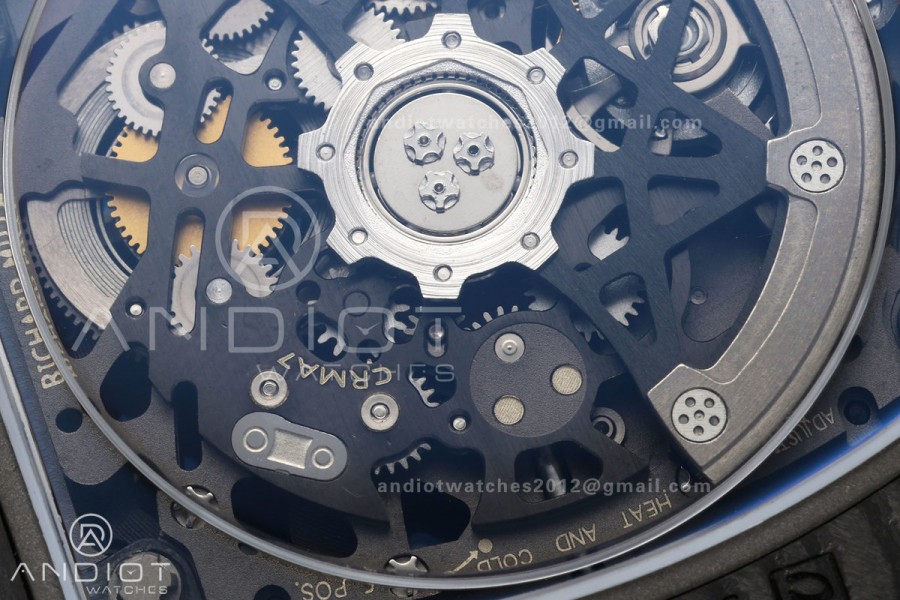 AVF RM67-02 NTPT All Black Skeleton Dial on Black Elastic strap CRMA7 Clone V2