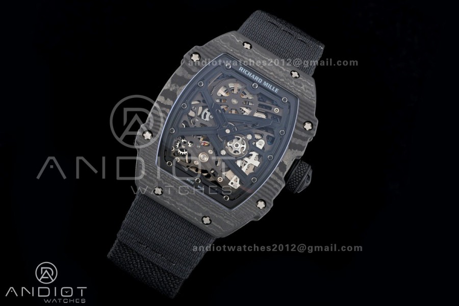 AVF RM67-02 NTPT All Black Skeleton Dial on Black Elastic strap CRMA7 Clone V2