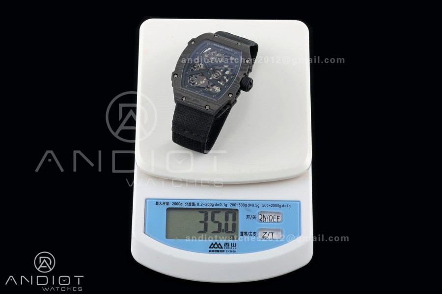 AVF RM67-02 NTPT All Black Skeleton Dial on Black Elastic strap CRMA7 Clone V2